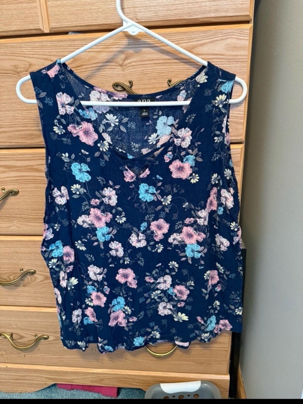 a.n.a Navy Floral Tank Top with Pink & Light Blue Blooms